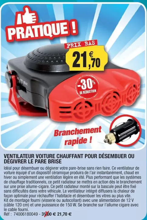 Ventilateur Voiture Chauffant Pour Désembuer offre à 21,7€ sur Outiror