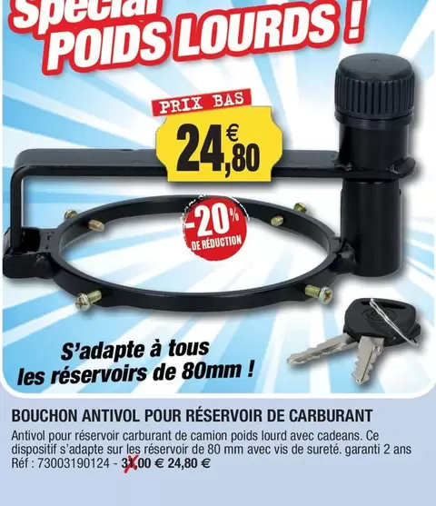 Bouchon Antivol Pour Réservoir De Carburant offre à 24,8€ sur Outiror