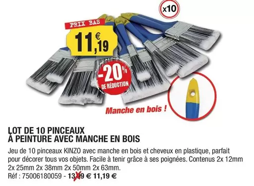 Lot De 10 Pinceaux À Peinture Avec Manche En Bois offre à 11,19€ sur Outiror