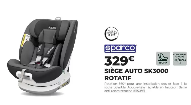 Sparco - Siège Auto Sk3000 Rotatif offre à 329€ sur Feu Vert