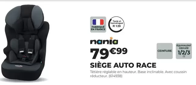 Nania - Siège Auto Race offre à 79,99€ sur Feu Vert