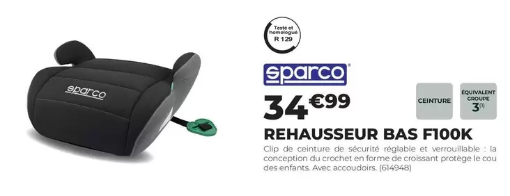 Sparco - Rehausseur Bas F100K offre à 34,99€ sur Feu Vert