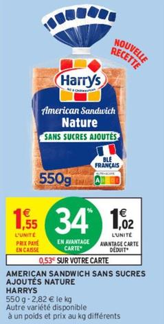 Harry's - American Sandwich Sans Sucres Ajoutés Nature offre à 1,55€ sur Intermarché