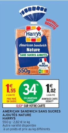 Harry's - American Sandwich Sans Sucres Ajoutés Nature offre à 1,55€ sur Intermarché Contact