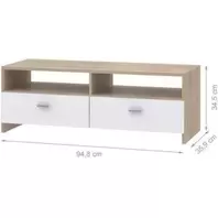 Meuble TV PILVI - Blanc mat et chêne - Contemporain - L 95 x P 36 x H 34,5 cm offre à 64,99€ sur Cdiscount