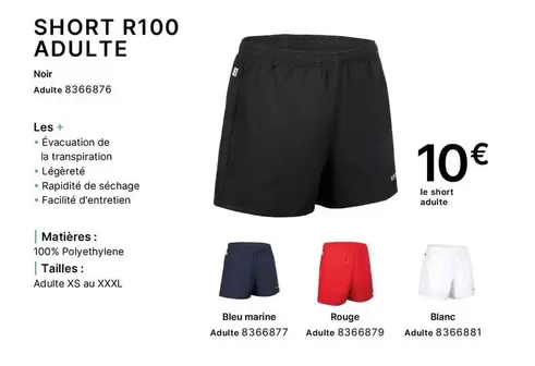 Xs - Short R100 Adulte offre à 10€ sur Decathlon