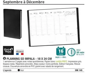 Quo Vadis - Planning SD Impala - 18 X 24 Cm offre sur Hyperburo