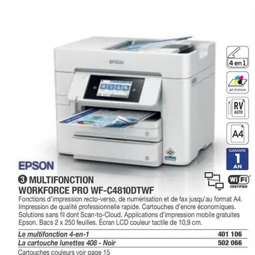 Epson - Multifonction Workforce Pro WF-C4810DTWF offre sur Hyperburo