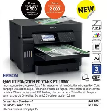 Epson - Multifonction Ecotank ET-16600 offre sur Hyperburo