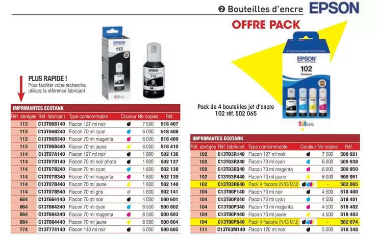 Epson - Bouteilles D'encre offre sur Hyperburo