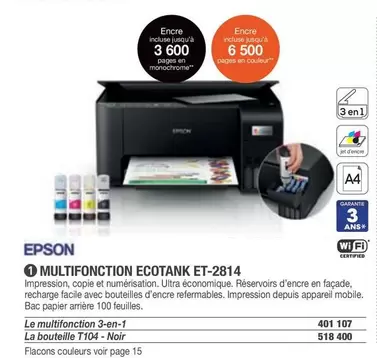 Epson - Multifonction Ecotank Et-2814 offre sur Hyperburo