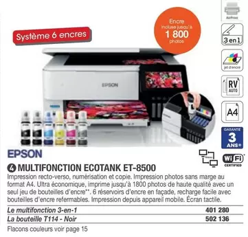 Epson - Multifonction Ecotank ET-8500 offre sur Hyperburo