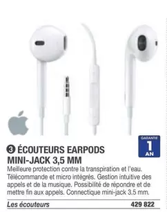 Apple - Écouteurs Earpods Mini-Jack 3,5 Mm offre sur Hyperburo