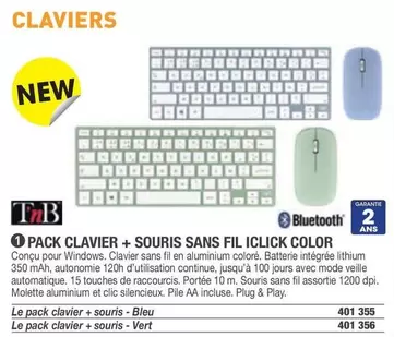 T'nB - Pack Clavier + Souris Sans Fil offre sur Hyperburo