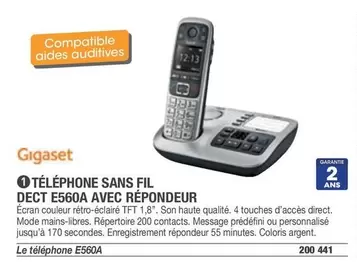 Gigaset - Telephone Sans Fil Dect E560A Avec Repondeur offre sur Hyperburo