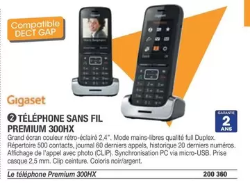 Gigaset - Telephone Sans Fil Premium 300HX offre sur Hyperburo