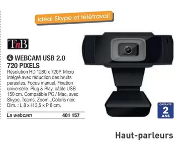 T'nB - Webcam Usb 2.0 720 Pixels offre sur Hyperburo