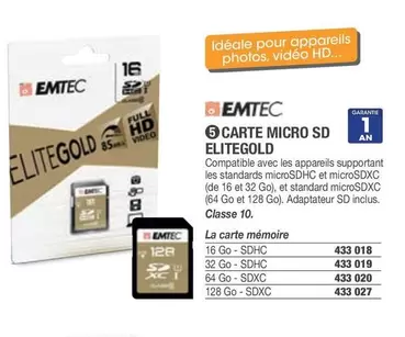 Emtec - Carte Micro SD Elitegold offre sur Hyperburo