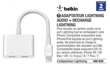 Belkin - Adaptateur Lightning Audio + Recharge Lightning offre sur Hyperburo