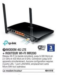 Tp-Link - Modem 4g LTE + Routeur Wi-fi Mr200 offre sur Hyperburo