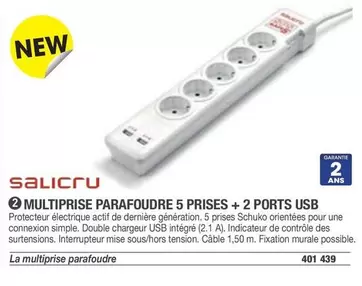 Salicru - Multiprise Parafoudre 5 Prises + 2 Ports USB offre sur Hyperburo