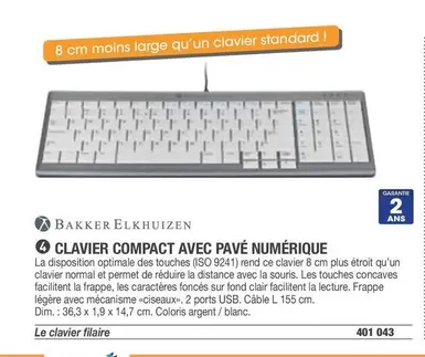 Bakker Elkhuizen - Clavier Compact Avec Pavé Numérique offre sur Hyperburo