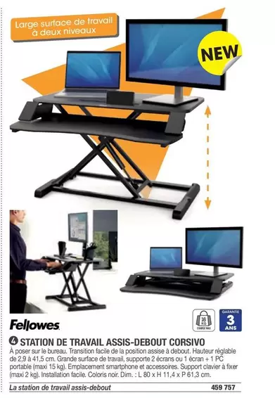 Fellowes - Station De Travail Assis-debout Corsivio offre sur Hyperburo