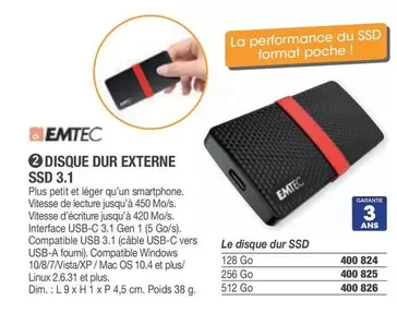 Emtec - Disque Dur Externe SSD 3.1 offre sur Hyperburo