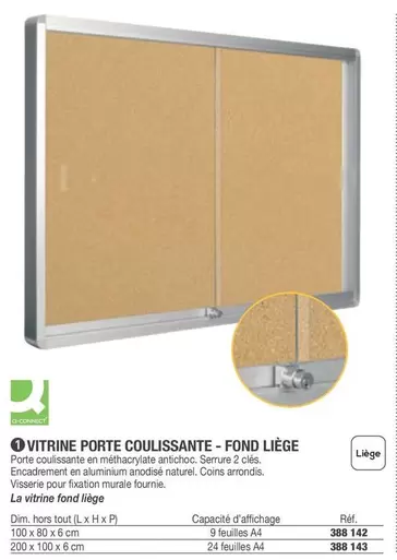 Q-Connect - Vitrine Porte Coulissante-Fond Liège offre sur Hyperburo