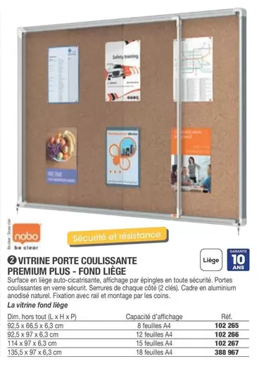 Nobo - Vitrine Porte Coulissante Premium Plus-Fond Liège offre sur Hyperburo