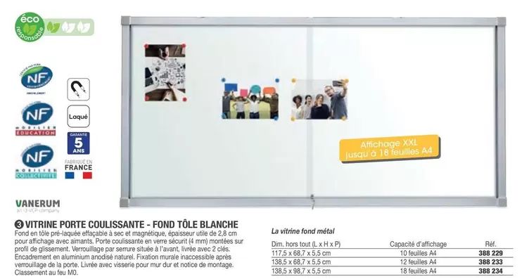 Vanerum - Vitrine Porte Coulissante-Fond Tôle Blanche offre sur Hyperburo