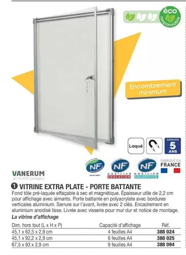 Vanerum - Vitrine Extra Plate-Porte Battante offre sur Hyperburo