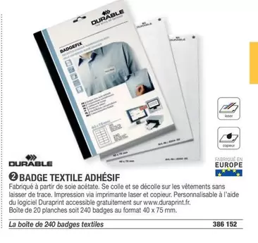 Durable - Badge Textile Adhésif offre sur Hyperburo