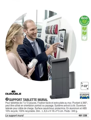 Durable - Support Tablette Mural offre sur Hyperburo