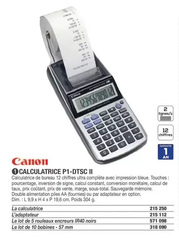 Canon - Calculatrice  P1-DTSC II offre sur Hyperburo