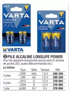 Varta - Pile Alcaline Longlife Power offre sur Hyperburo