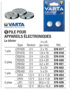 Varta - Pile Pour Appareils Électroniques offre sur Hyperburo