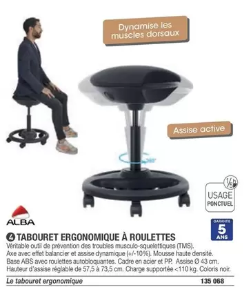 Alba - Tabouret Ergonomique À Roulettes offre sur Hyperburo