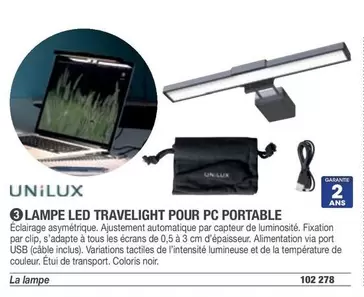 Unilux - Lampe Led Travelight Pour Pc Portable offre sur Hyperburo