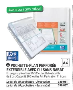 Oxford - Pochette-Plan Perforée Extensible Avec Ou Sans Rabat offre sur Hyperburo