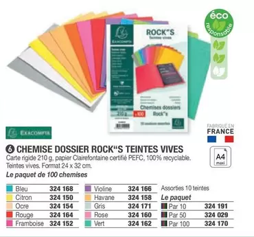 Exacompta - Chemise Dossier Rock''S Teintes Vives offre sur Hyperburo