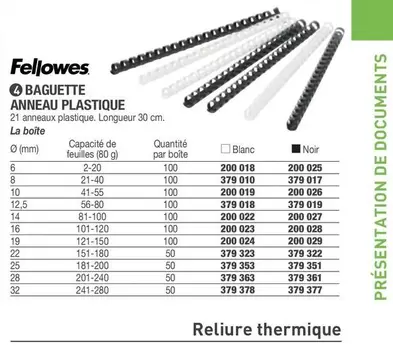 Fellowes - Baguette Anneau Plastique offre sur Hyperburo