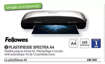 Fellowes - Plastifieuse Spectra A4 offre sur Hyperburo