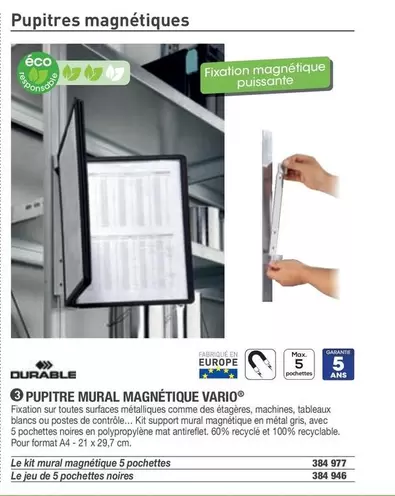 Durable - Puppitre Mural Magnétique Vario offre sur Hyperburo