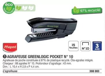 Maped - Agrafeuse Greenlogic Pocket N° 10 offre sur Hyperburo