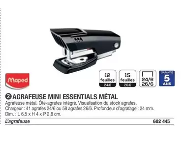 Maped - Agrafeuse Mini Essentials Metal offre sur Hyperburo