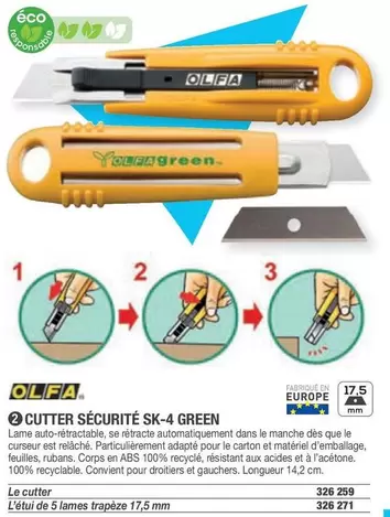 Olfa - Cutter Sécurité SK-4 Green offre sur Hyperburo