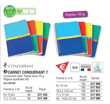 Conquerant - Carnet 7 offre sur Hyperburo