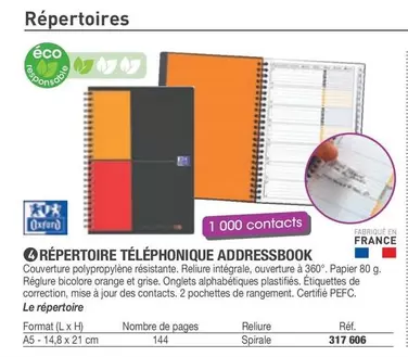 Oxford - Répertoire Téléphonique Adddressbook offre sur Hyperburo