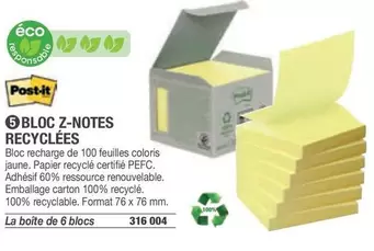 Post-It - Bloc Z-Notes Recyclées offre sur Hyperburo